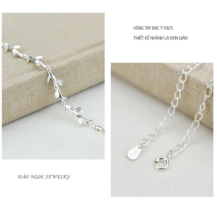 Lắc Tay Bạc Nữ Phong Cách Hàn Quốc Hình Nhành Lá Nhỏ Xinh L-1784 - Bảo Ngọc Jewelry