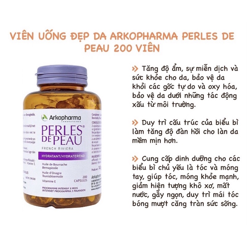 Viên Uống Đẹp Da Arkopharma Perles De Peau 200 viên