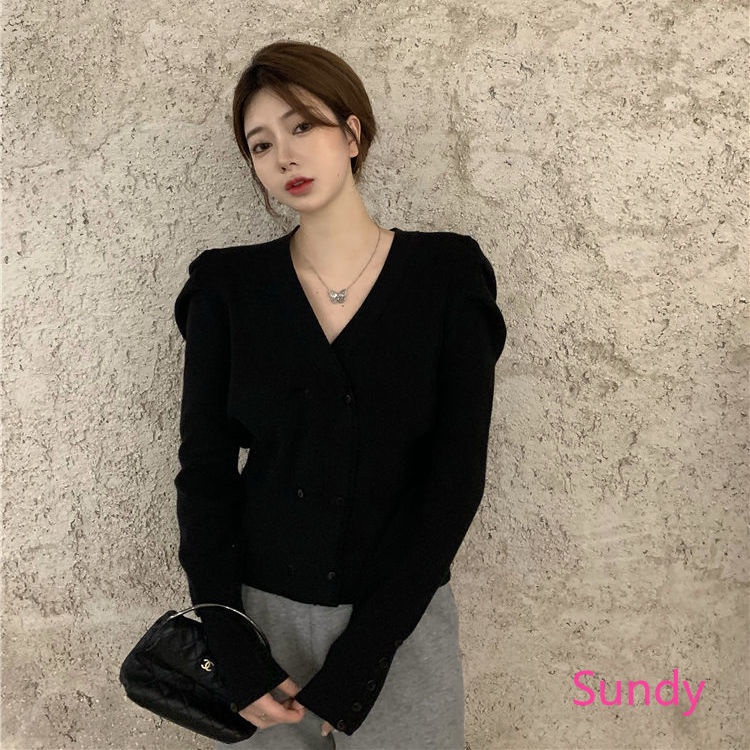 Áo Cardigan Dệt Kim Tay Dài Cổ Chữ V Thời Trang Mùa Thu Cho Nữ