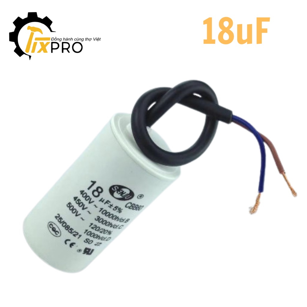 Tụ khởi động 18UF 450V CBB60 SENJU màu trắng loại xịn