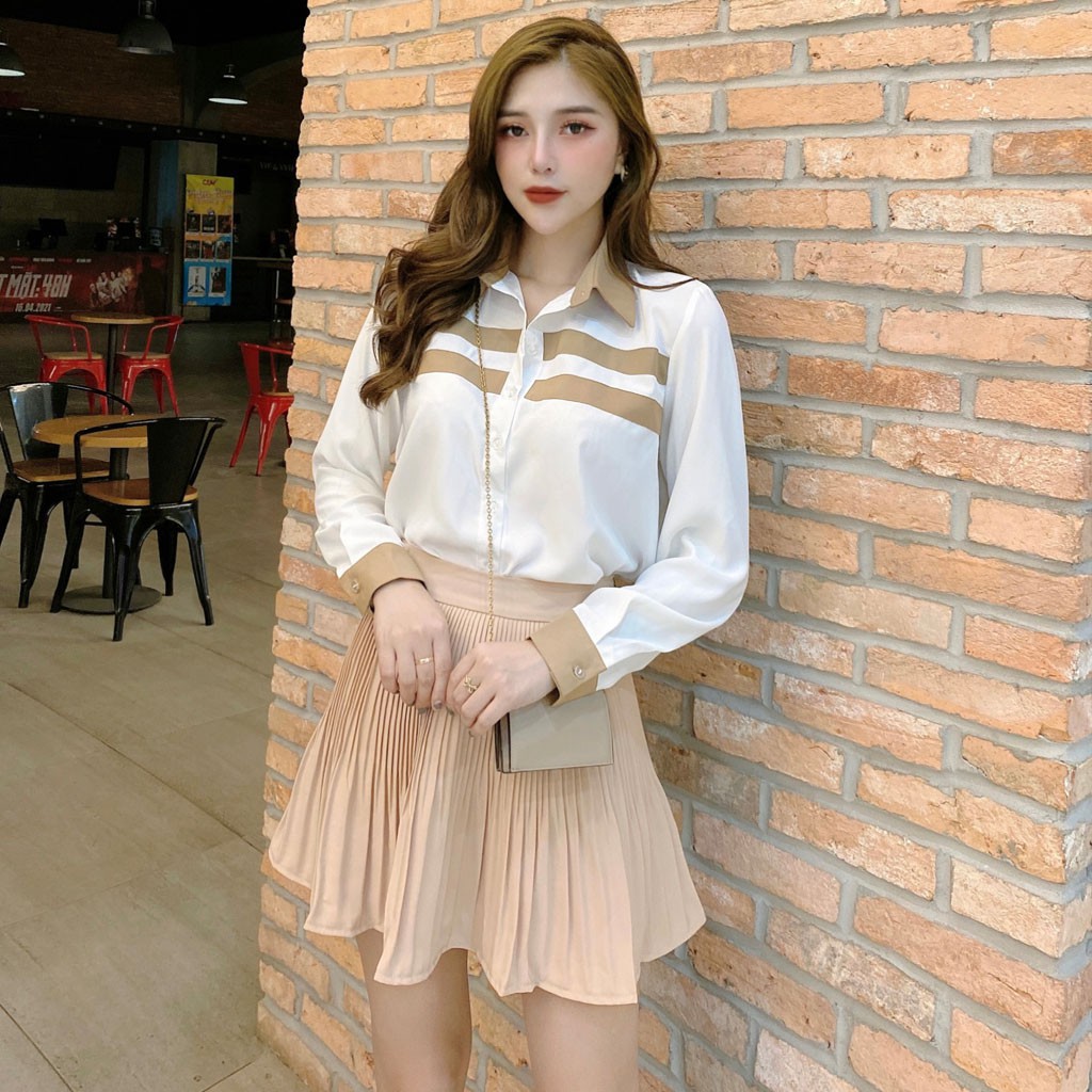 Áo sơ mi nữ trắng dài tay công sở Chunxuu phối sọc kẻ kiểu cách chất Tơ mềm mịn thời trang - SP40
