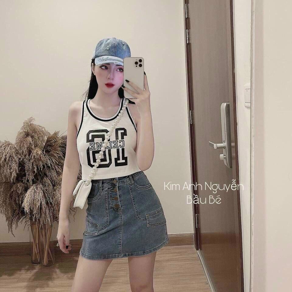 [SIÊU HOT] Áo Croptop Nữ - Áo Ba Lỗ Đen Trắng Phối Viền Số 16 Nữ