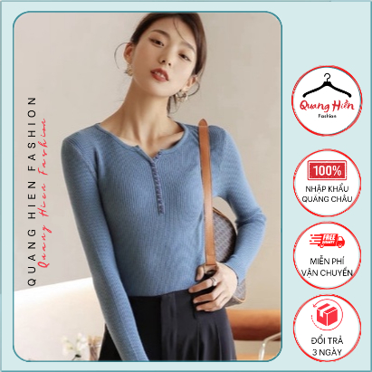 Áo len nữ thu đông Quảng Châu lông cừu dài tay cúc dọc phong cách Hàn Quốc freesize MS205