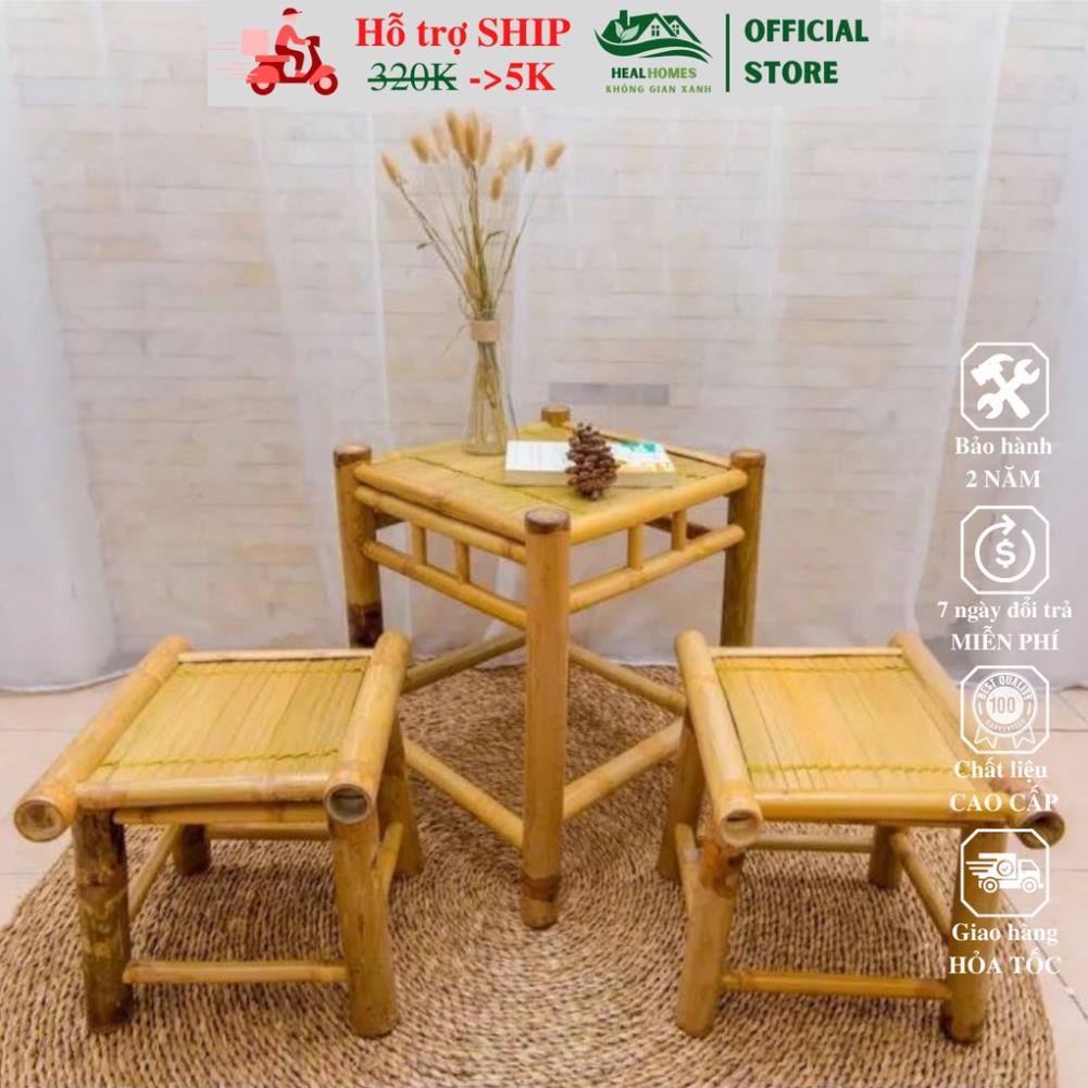 Bộ bàn ghế ban công tre cao cấp gồm 1 bàn và 2 ghế , dùng thư giãn trang trí phòng khách sân vườn quán caffee/ Đà Nẵng