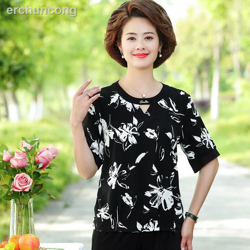 Áo Sơ Mi Chiffon Tay Ngắn Phong Cách Phương Tây Thời Trang Mùa Hè Dành Cho Nữ 50-60 Tuổi