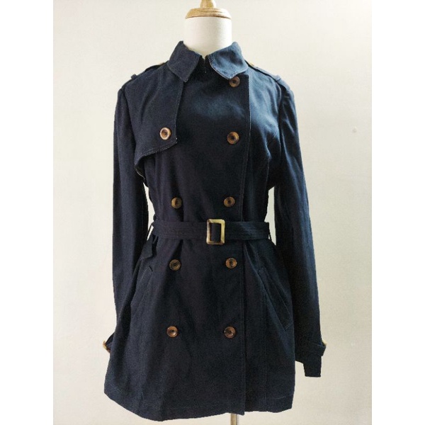 Áo khoác Mangto Trench coat nữ secondhand tuyển hiệu Hàn Quốc màu xanh đen