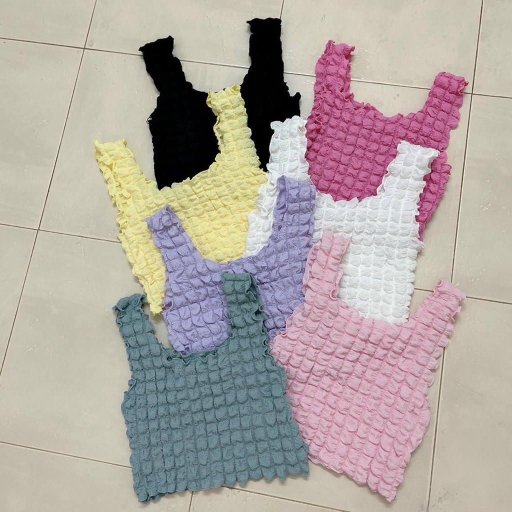 Áo Croptop Cổ Vuông Hai Dây Bản To Chất Xốp Phồng Mẫu Mới Siêu Hot