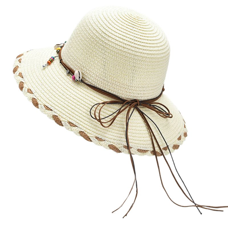 Mũ Cói Rộng Vành Chống Nắng Đính Nơ Tua Rua Phong Cách Bohemian Thời Trang Mùa Hè Cho Nữ