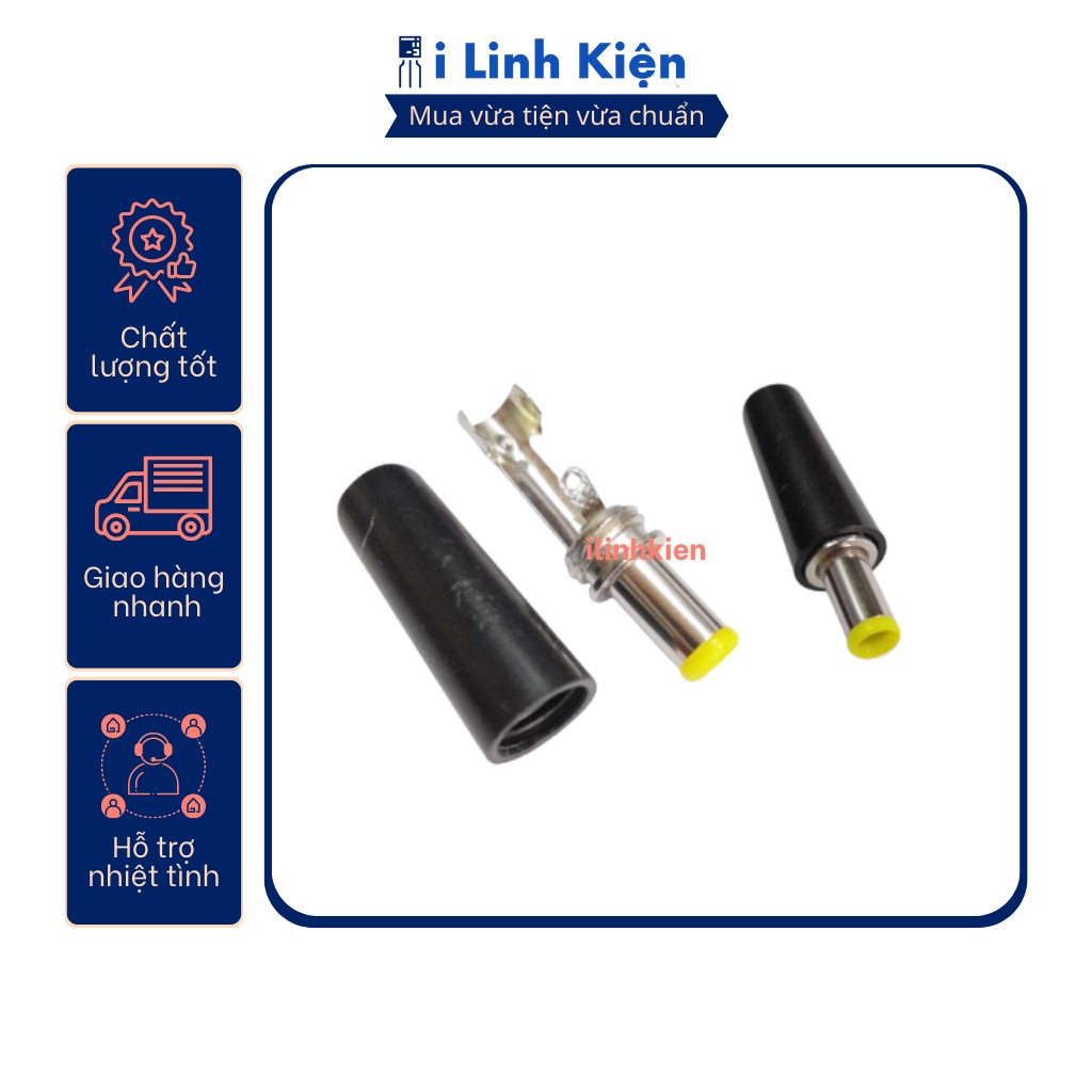 Jack nguồn DC đực 5.5x2.1mm / 5.5x2.5mm loại tốt lõi nhựa vàng