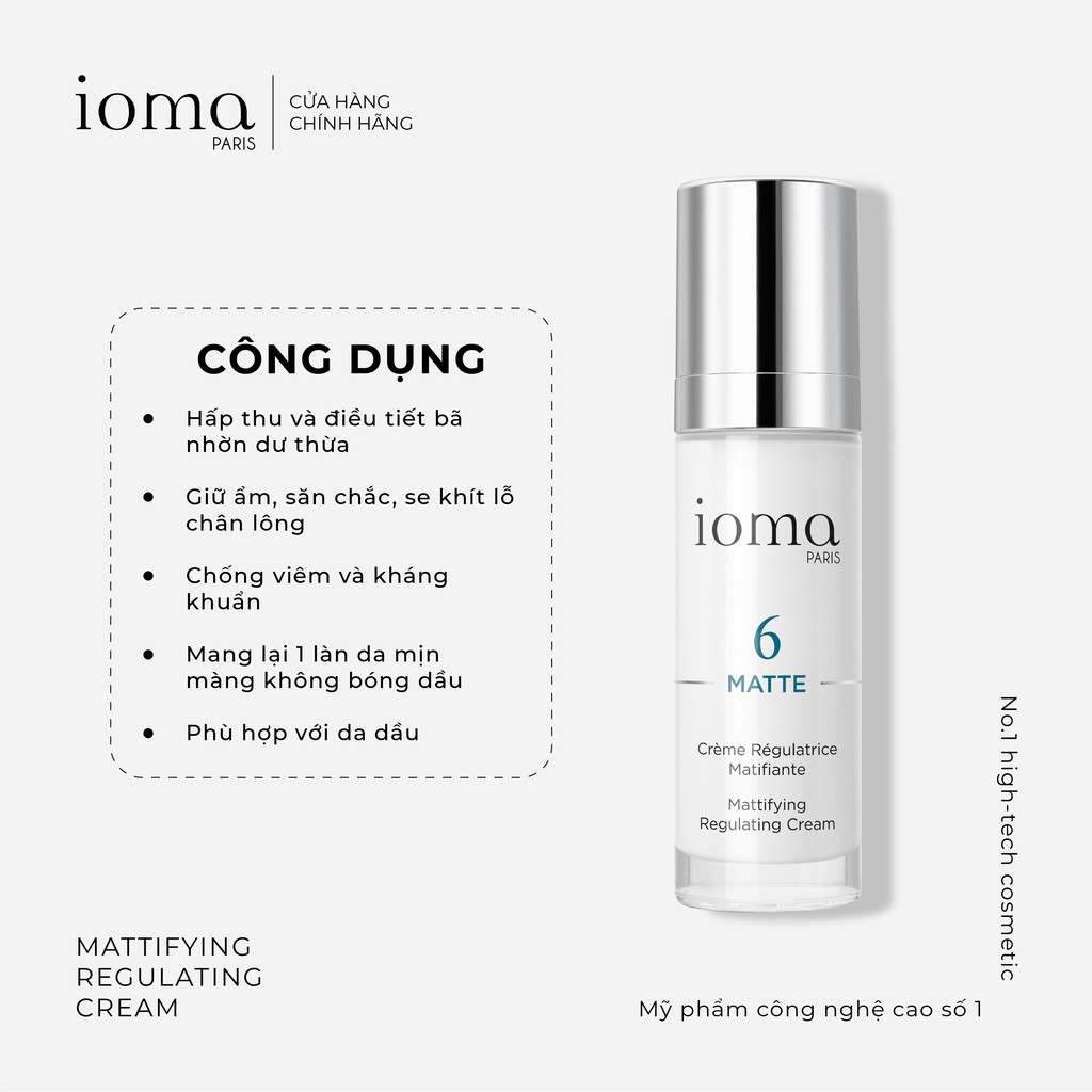 Kem dưỡng da ngày và đêm giảm bã nhờn Ioma Paris Mattifying Regulating Cream - Day and Night 30ml
