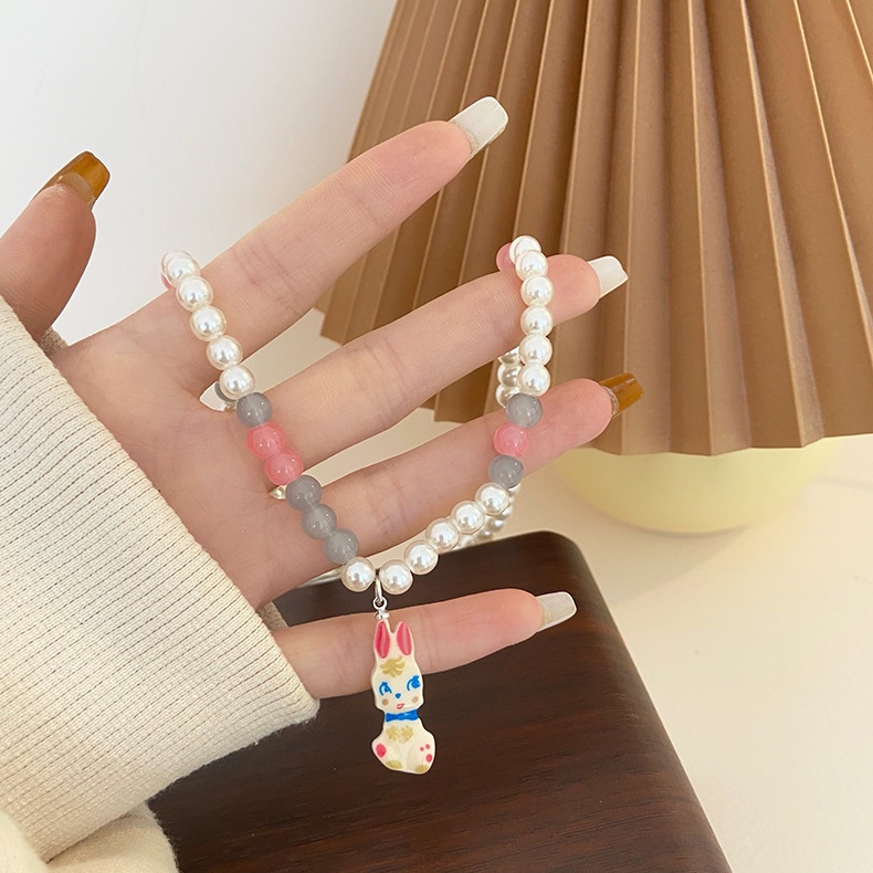 Vòng cổ Xỏ Hạt Resin Hình Thỏ Hoạt Hình Dễ Thương Phong Cách retro