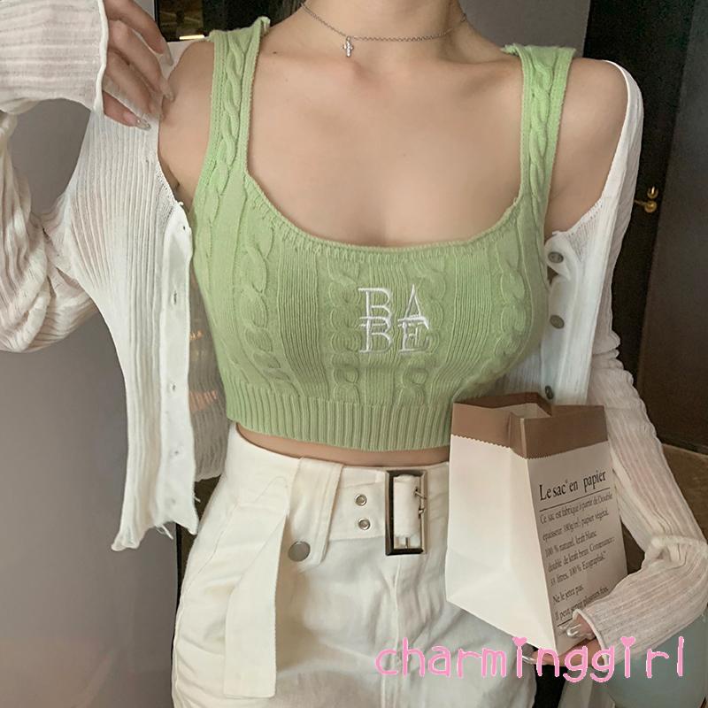 Áo Lửng Hai Dây Cổ Chữ U Thêu Chữ Gợi Cảm Cho Nữ