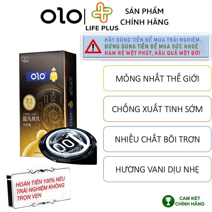 Bao Cao Su Siêu Mỏng OLO Black Gold Tăng Thời Gian QH Nhiều Gel Bôi Trơn Hộp 10 bcs Tặng Bao Cao Su LP01-Life Plus Store