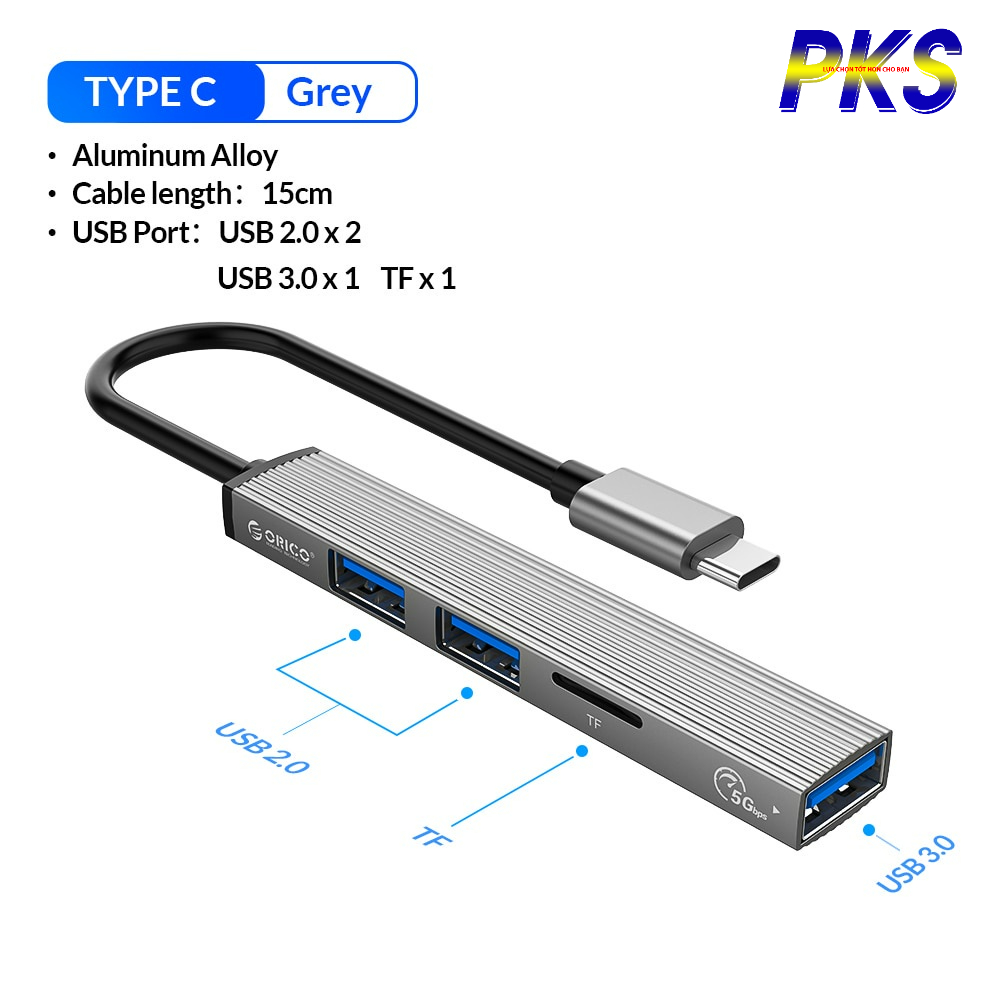 Hub chia cổng ORICO chuyển đổi Type-C sang USB 3.0 / 2.0 và khe đọc thẻ nhớ TF ORICO  AH-12F