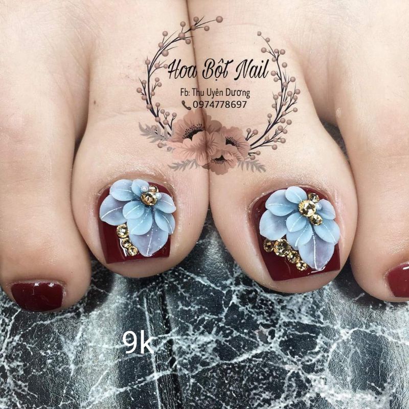 Hoa bột nail xinh-hoa chân-hoa bột trang trí móng chân thiết kế