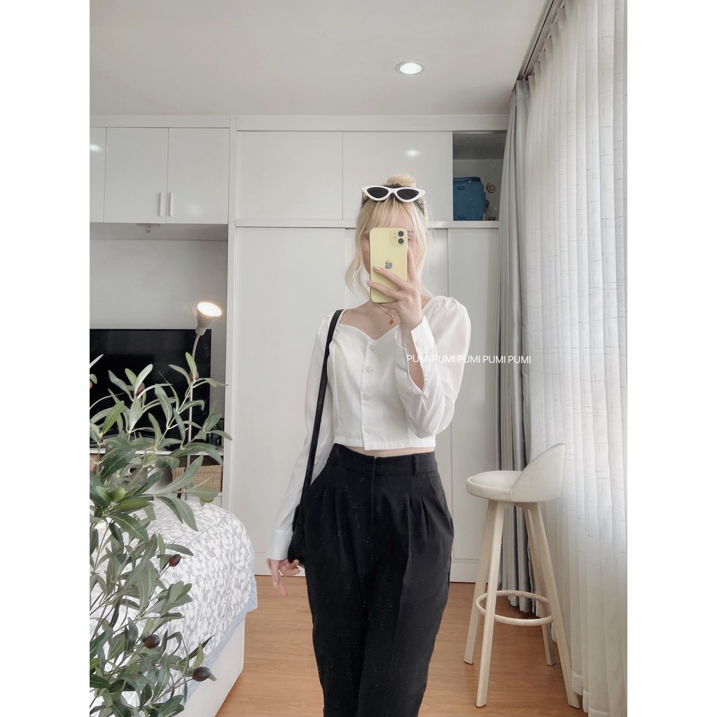 Quần baggy nữ dài kiểu công sở màu đen có 3 size SML dễ phối đồ có sẵn tại shop - Pumi