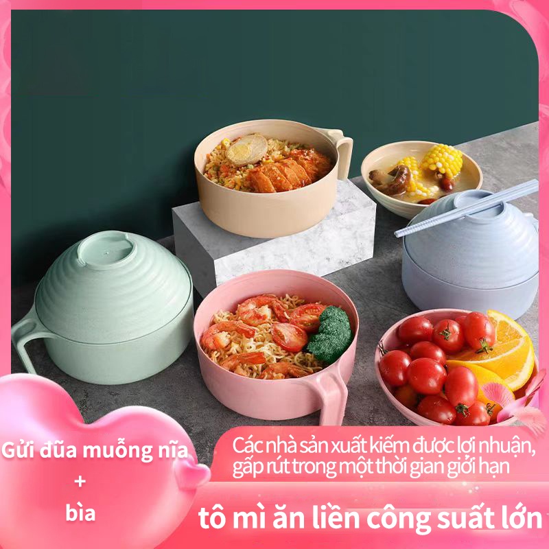 Bát mì ăn liền Wheat Straw Kí túc xá sinh viên có nắp Bộ tô mì ăn liền có nắp đậy  Crthl