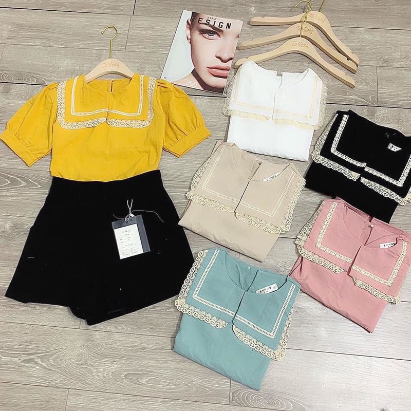 Áo sơ mi bèo viền ren cộc tay | BigBuy360 - bigbuy360.vn