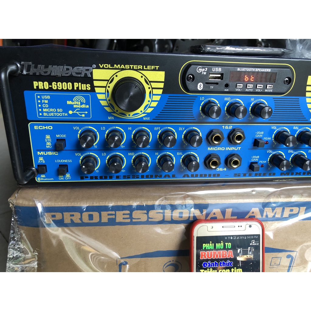 Amply Thunder Pro-6900 Plus chạy 12 sò-Bluetooth Cs 750W
