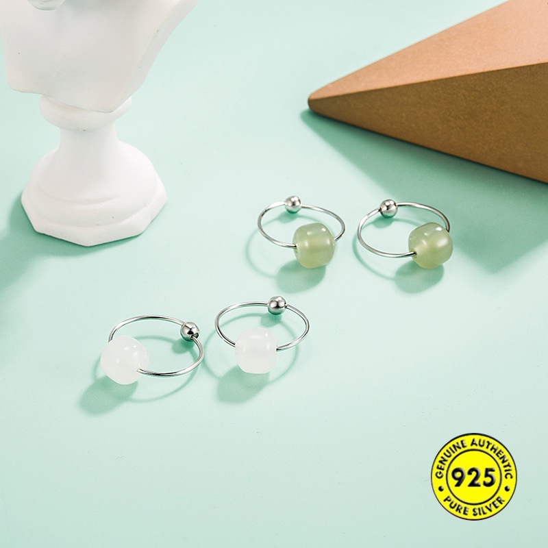 Bông Tai Mạ Bạc 925 Đính Ngọc Bích Thời Trang Cho Nữ