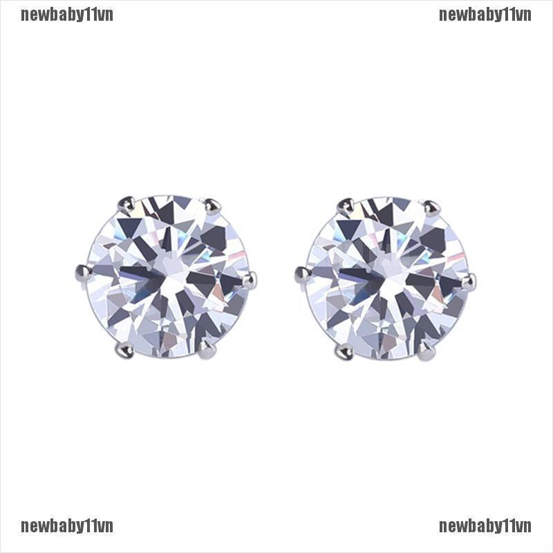 Set 6 đôi khuyên tai tròn bằng thép không gỉ đính đá zirconia cỡ 3mm-8mm thời trang