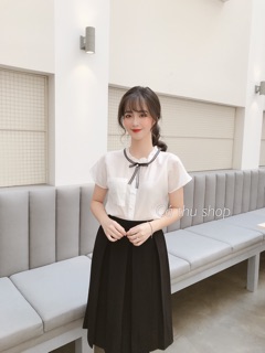 Áo tơ cổ bèo nơ