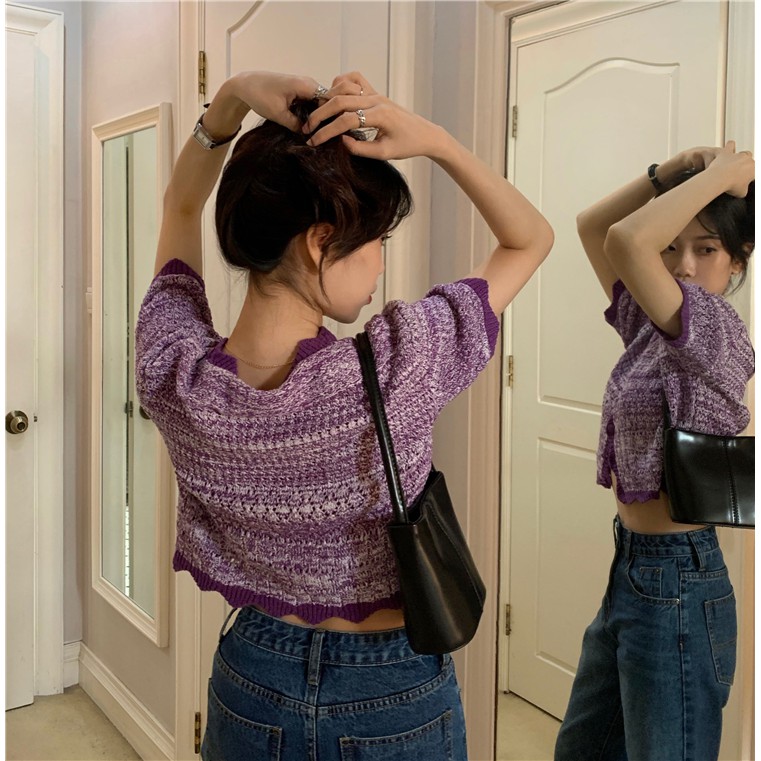 Xiaozhainv Áo Cardigan Xiaozhainv Dệt Kim Tay Ngắn Phong Cách Vintage Hàn Quốc