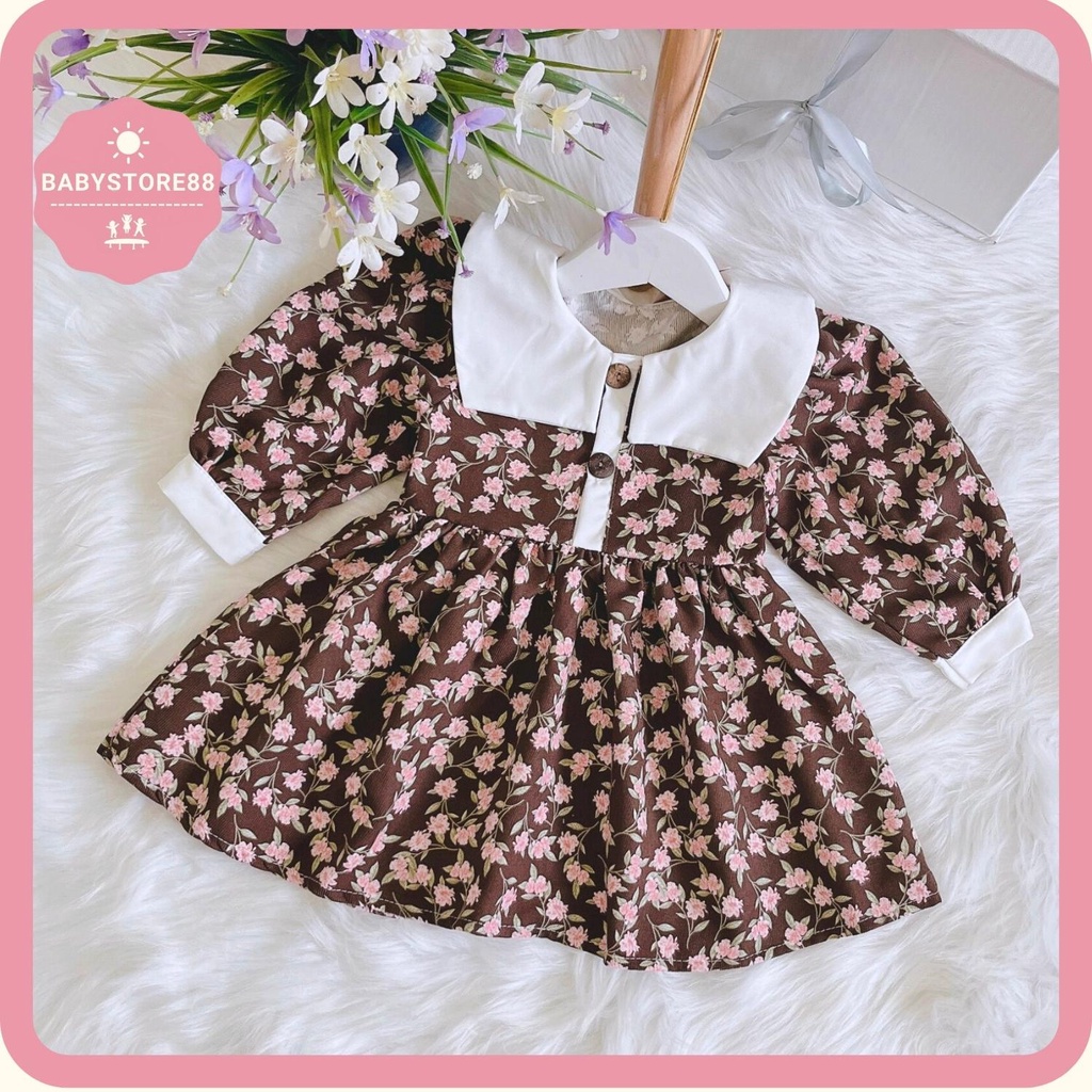 Váy cho bé gái dài tay - BABYSTORE88 - Đầm nhung trẻ em dài tay hàng thiết kế 1 2 3 4 5 6 7 8 9 10 11 12 tuổi v3