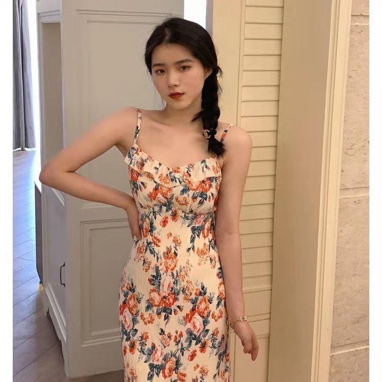 Đầm dài hai dây in họa tiết phong cách Hàn Quốc dành cho nữ