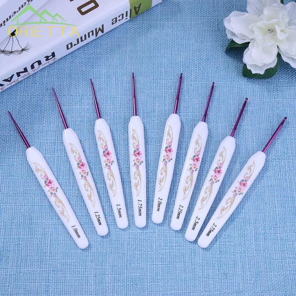 Bộ 8 cái kim móc đan may mặc cán mềm đầu nhôm