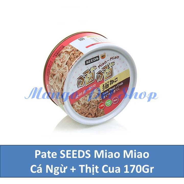 Pate SEEDS Miao Miao Cho Mèo Vị Cá Ngừ Và Thịt Cua Lon 170Gr