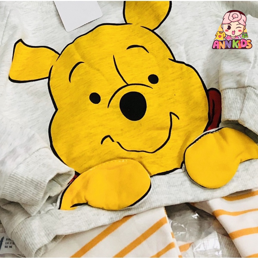 Bộ dài tay thu đông bé trai - Bộ nỉ da cá gấu Pooh Hm cho bé trai size 1-6t