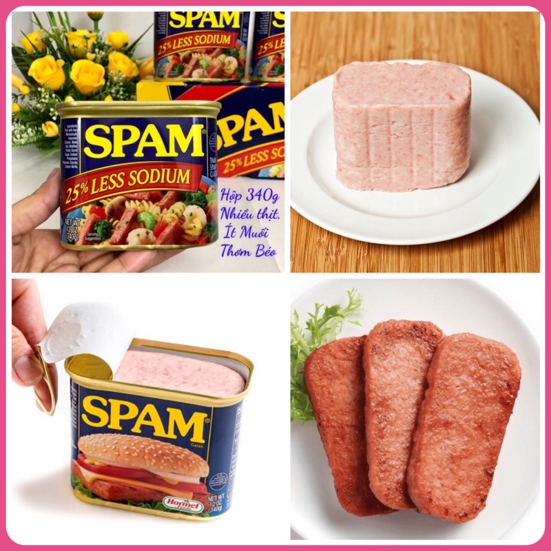 ❤️   Thịt hộp Spam Mỹ 25% Less Sodium 340g ít Muối Giảm Mặn Xông Khói Thơm Béo Hỏa Tốc