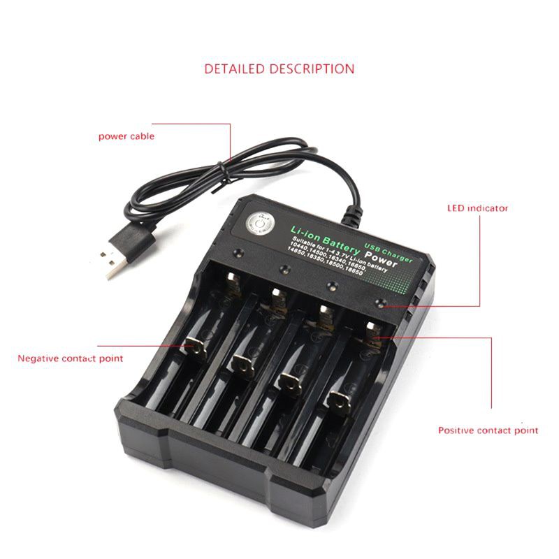 Ổ sạc pin 4 ngăn tiện dụng 3.7V 18650/8350/16340/14500