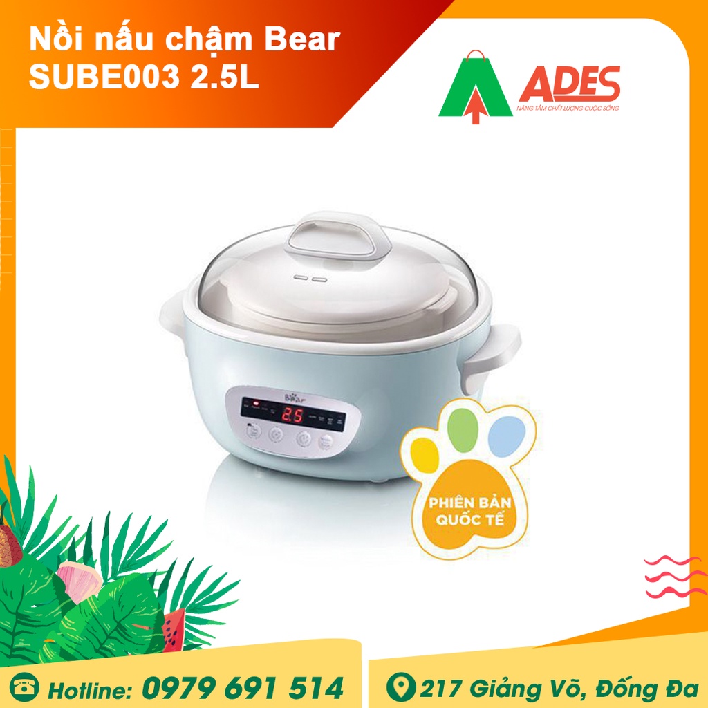 Nồi nấu chậm Bear SUBE003 2,5L - BẢN QUỐC TẾ - Chính hãng Bảo hành 12 tháng - Nấu cháo, Ninh, Hầm, Hấp - NEW 2021