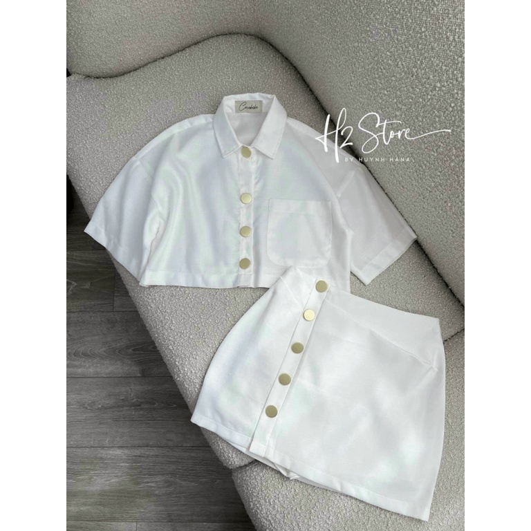(Free Ship) SALE TP SÉT TUYẾT MƯA ÁO SƠ MI CROPTOP PHỐI VÁY NGẮN CÙNG MÀU THIẾT KẾ HÀNG NÚT TRẺ TRUNG XINH ĐẸP UP Shop V