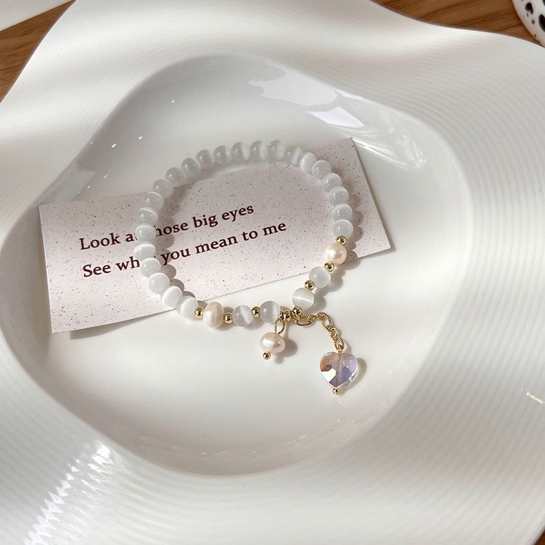 XiaoboACC Vòng Tay Chuỗi Hạt Ngọc Trai Mặt Hình Trái Tim Phong Cách Hàn Quốc Thời Trang Dành Cho Nữ