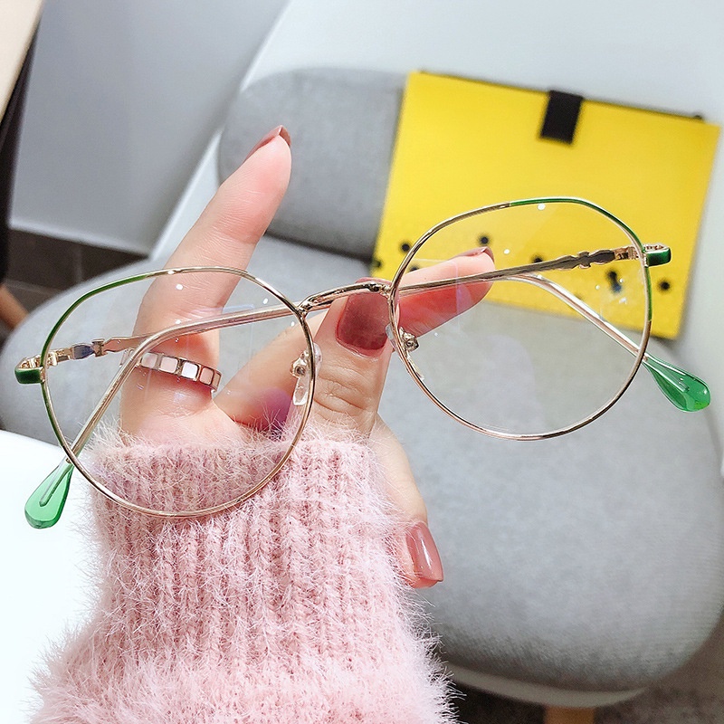 Mắt Kính Gọng Tròn Bằng Kim Loại Chống Tia Bức Xạ Máy Tính Phong Cách Hàn Quốc Cho Nam Nữ