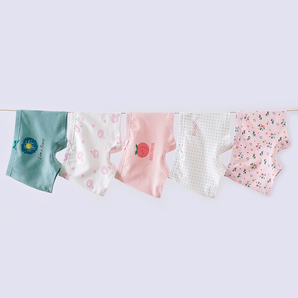 Set 5 quần lót đùi cho bé gái hình đào vải cotton siêu thoáng Áo Lá Homewear, quần chip mặc váy cho bé