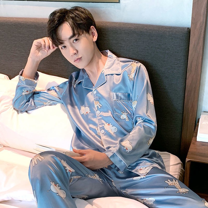 đồ ngủ pyjama nam Spring and Autumn ice silk phần dài tay mỏng cộng với chất béo và size in dễ thương hoạt hình m | BigBuy360 - bigbuy360.vn