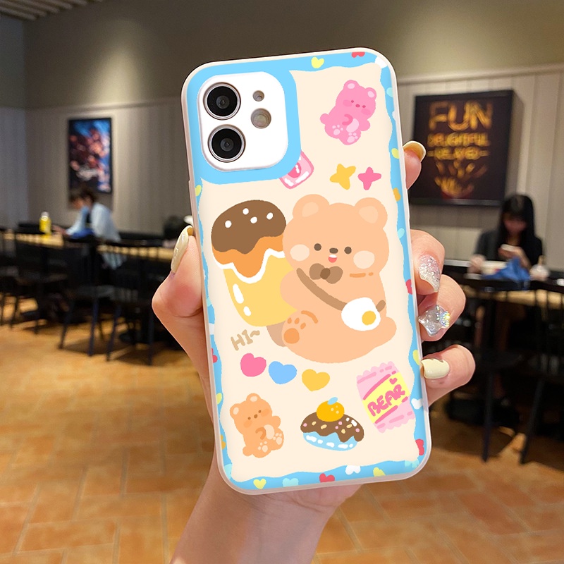 Ốp iphone - Ốp lưng iphone cạnh vuông viền camera Gấu kẹo ngọt dành cho ip 6 đến 14promax - ng007
