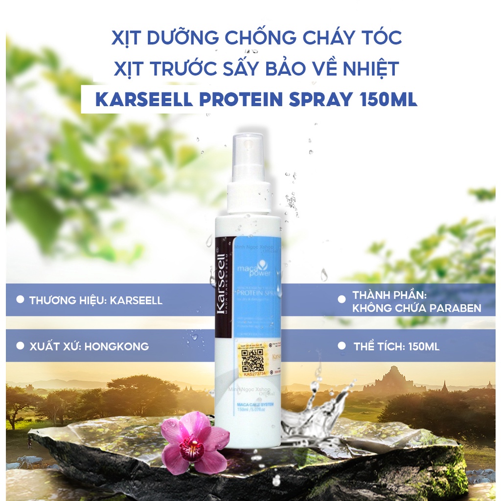 Xịt Dưỡng Tóc Chống Cháy - Gỡ Rối Tóc Karseell 150ml Xịt dưỡng 2 lớp cao cấp chống nhiệt cao