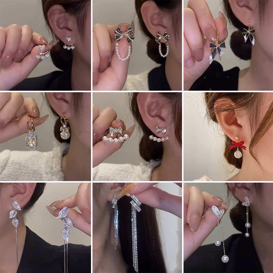 Khuyên tai bạc 925 RINHOO FRIENDSHIPhình chiếc lá tua rua không gây dị ứng thiết kế thời trang