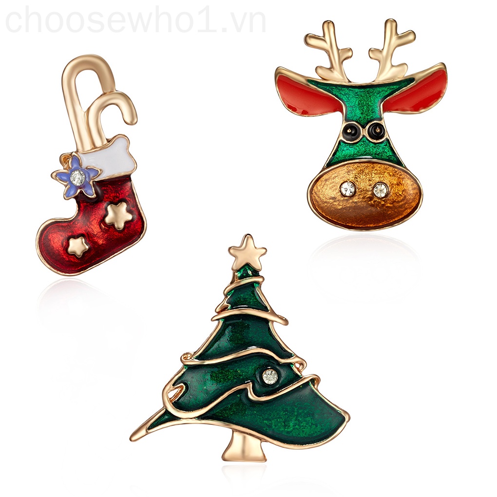 Set 3 ghim cài áo hình giáng sinh đính đá thời trang cho nữ