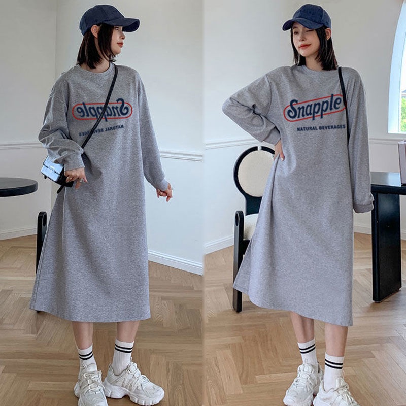 Đầm Ngủ Tay Dài Dáng Rộng In Chữ Phong Cách Hàn Quốc Thời Trang Thu Đông Cho Nữ