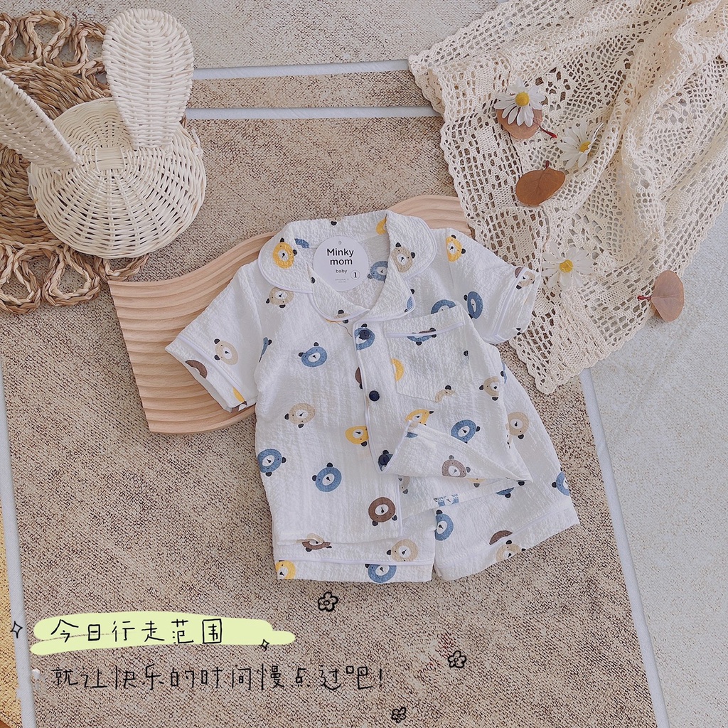 Bộ Đồ Pyjama Bé Trai, Bé Gái Vải Thô Xốp Mềm Mịn Hoạ Tiết Mặt Cười, Bộ Quần Áo Cho Bé Mặc Ở Nhà CK14