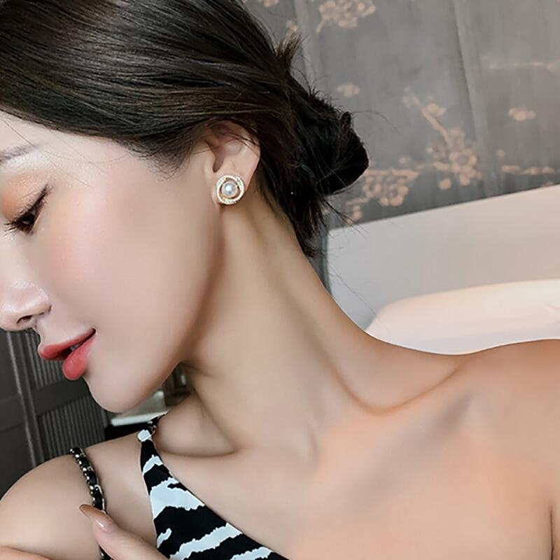 Khuyên Tai Hình Học Đính Ngọc Trai Nhân Tạo Sang Trọng Thời Trang Cho Nữ