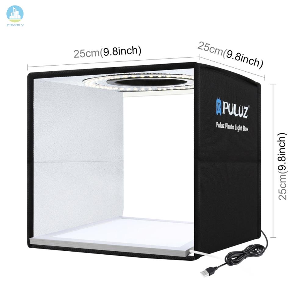 MI   PULUZ 25cm Folding Foldable R-ing LEDs Photo Lighting S-tudio Tent Box 10 Levels Gears Dimmable Brightness Adjustable USB Powered Operated+ Shadowless Light Lamp Panel Pad with 12 Colors Backdrops