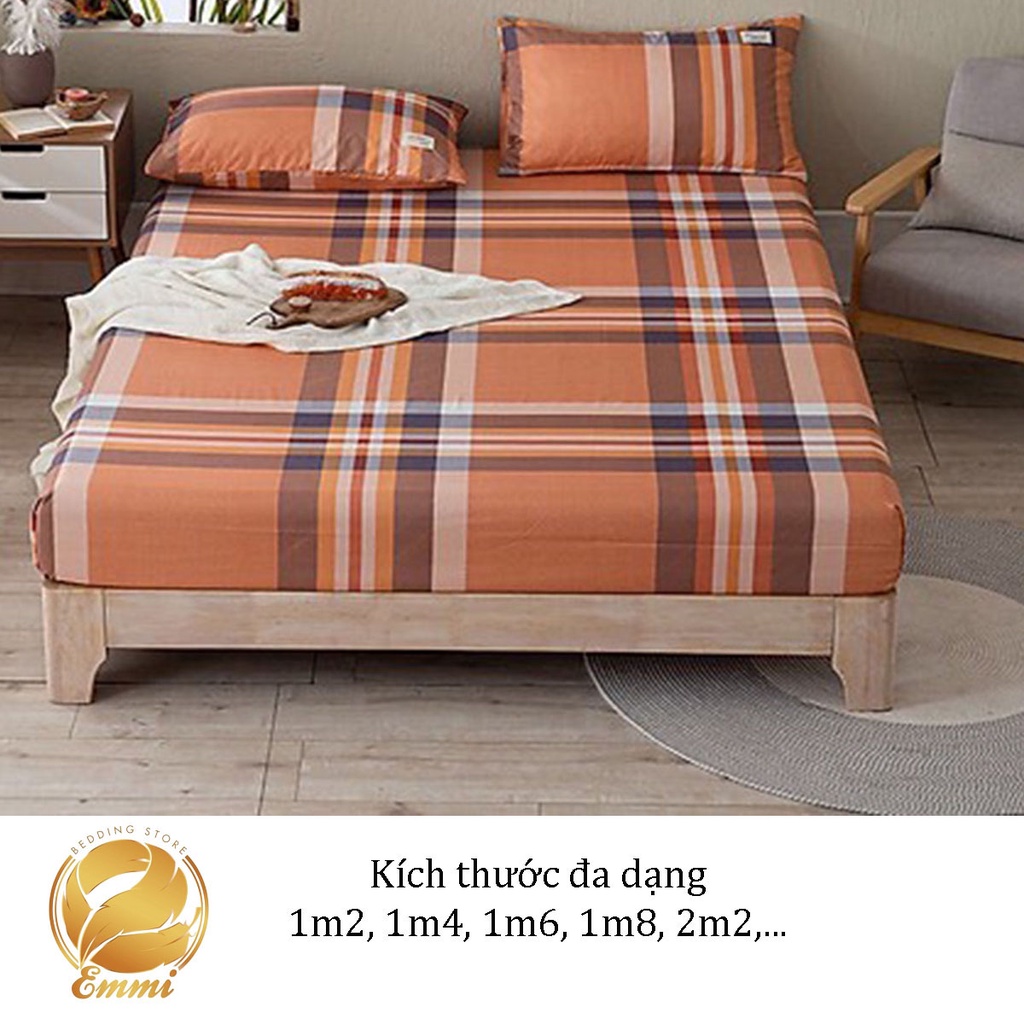 Ga Giường EMMIBEDDING STORE chất liệu TC , mẫu kẻ cam đất  miễn phí bo chun và làm ga phủ theo yêu cầu