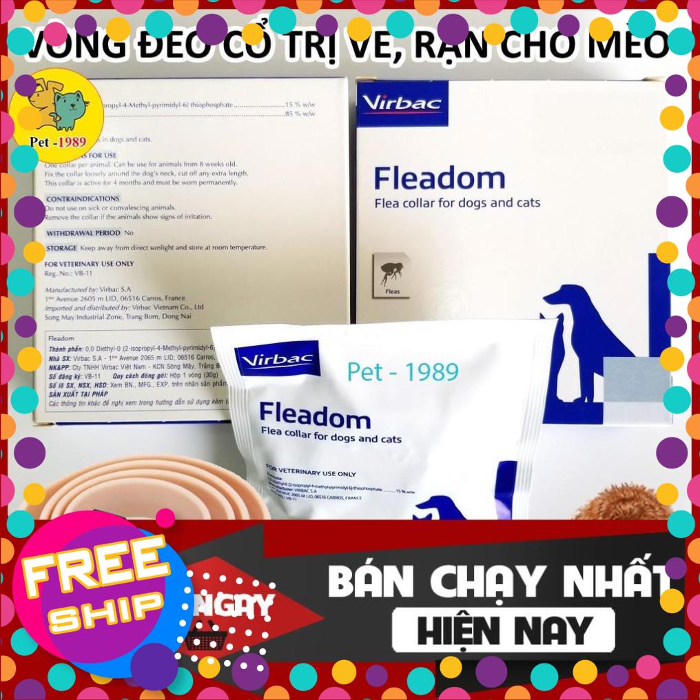 TRUMPETSHOP1990 SIÊU HÓT Vòng đeo Chống ve, Chống rận, bọ chét, ghẻ cho chó, mèo Fleadom của Virbac - Pháp. Pet-1989